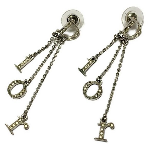 Auth DIOR/ChristianDior - Silver Clear Hardware Rhinestones Earrings - Picture 1 of 3